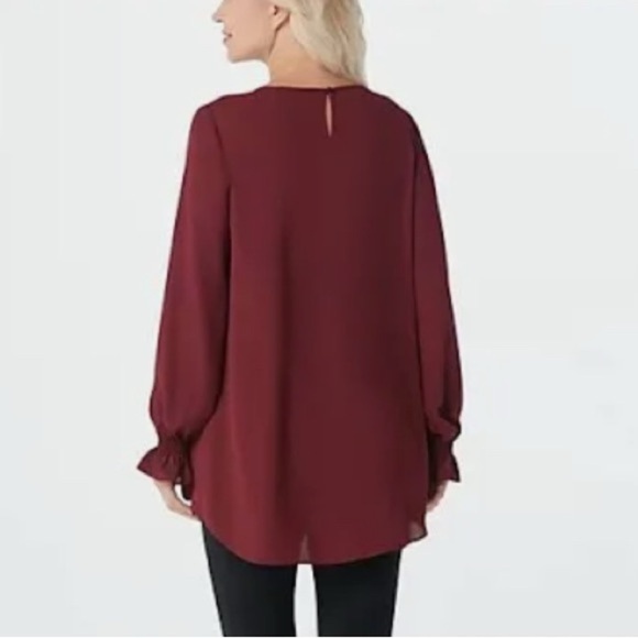 🌹 NWT:DENNIS BASSO EMBROIDERY/BEADED RUFFLE SLEEVE BLOUSE - Picture 2 of 9